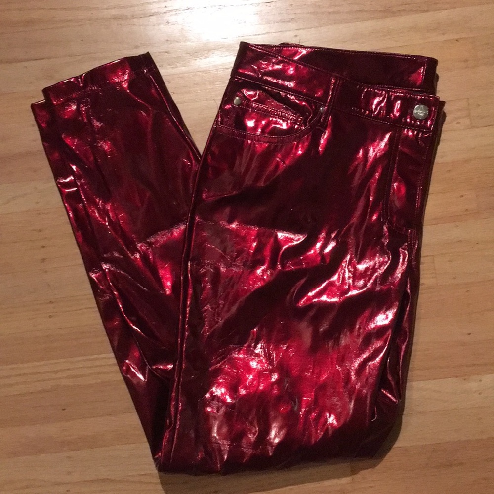 Red Shiny Vinyl Lip Service Pants